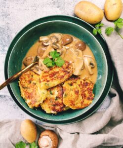 Kartoffelpuffer mit Pilzrahm Soße