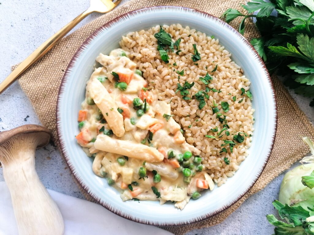 Vegetarisches Hühnerfrikassee mit Kräuterseitlingen