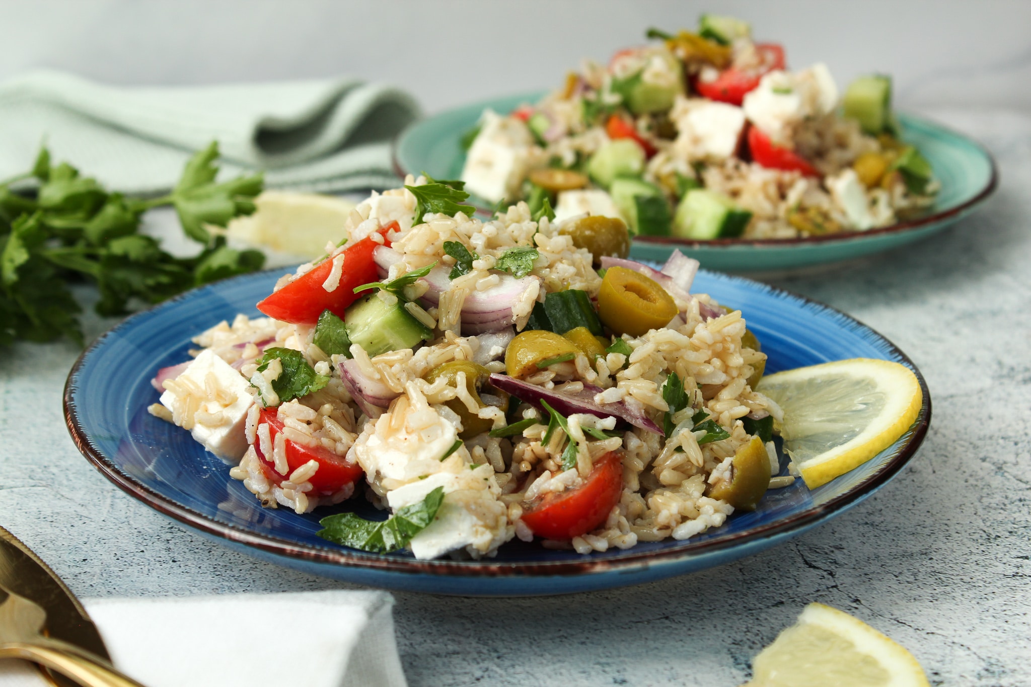 vegetarischer griechischer Reissalat