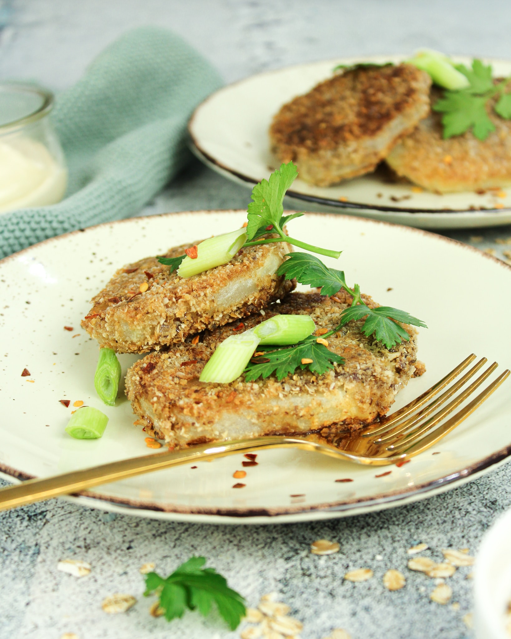 Kohlrabischnitzel vegan||||Vegane Kohlrabischnitzel